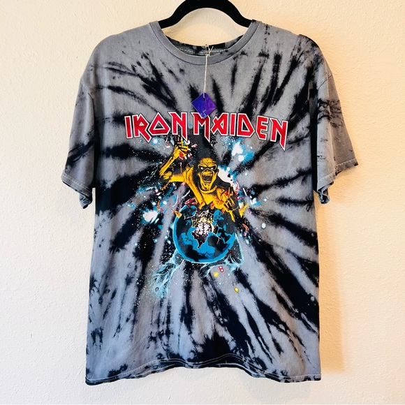 IRON MAIDEN Tie Dye Black Grey Band Tee - Picture 1 of 6
